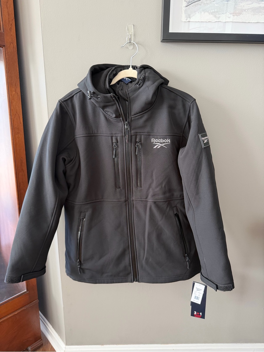 NWT. Reebok Black 3 in 1 Hooded Softshell Winter Coat Removable Lining. Medium
